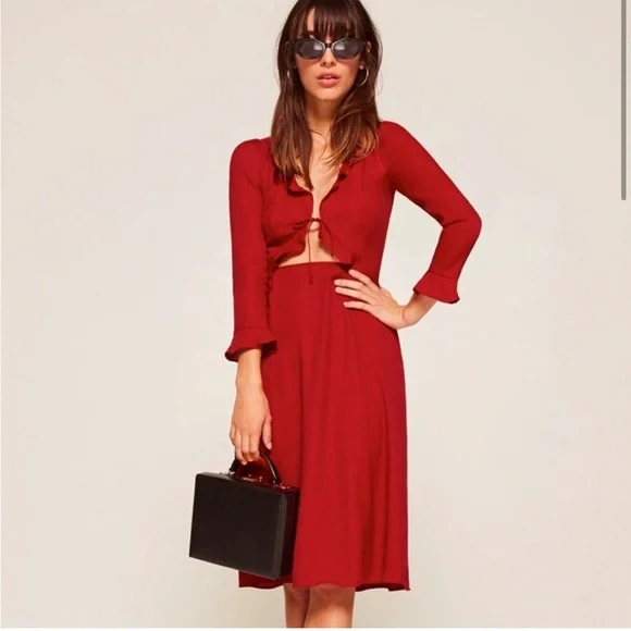 Reformation Dresses Reformation Heidi Crimson Red Ruffle